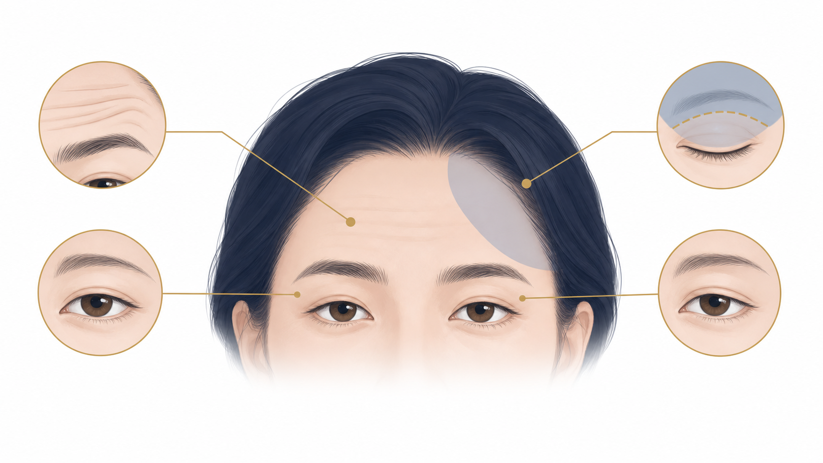 眉壓眼常見症狀包含雙眼皮變窄抬頭紋加深與視野受阻