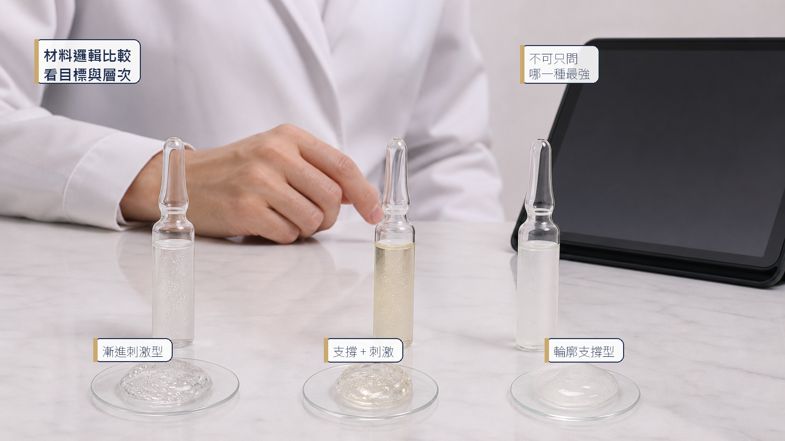 舒顏萃洢蓮絲精靈針材料邏輯比較示意圖