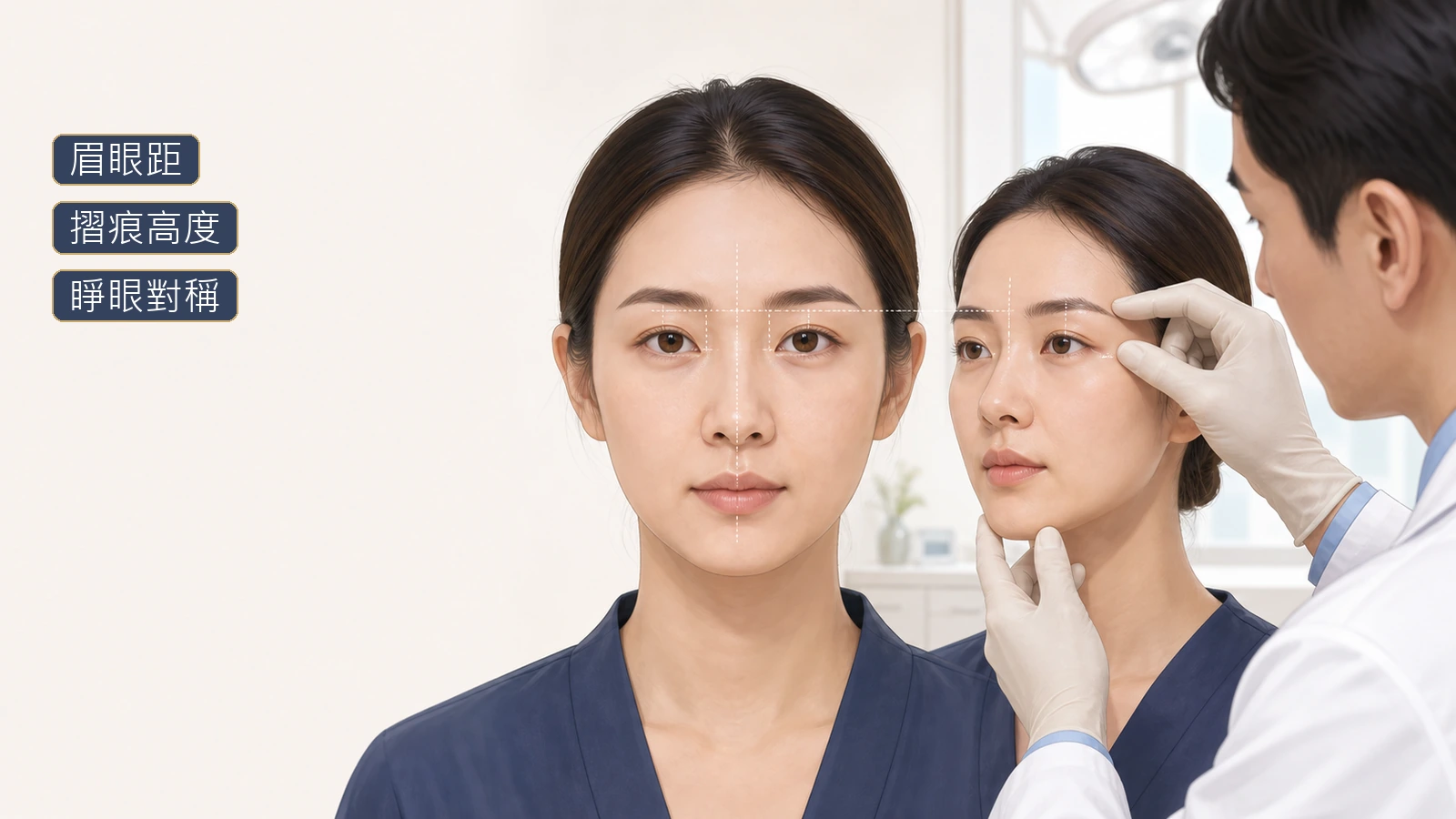 雙眼皮手術前評估眉眼距摺痕高度與睜眼對稱