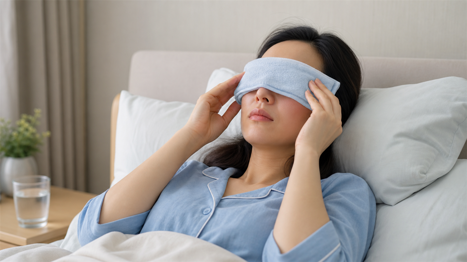 雙眼皮手術後抬高頭部並以包覆冷敷物照護眼周
