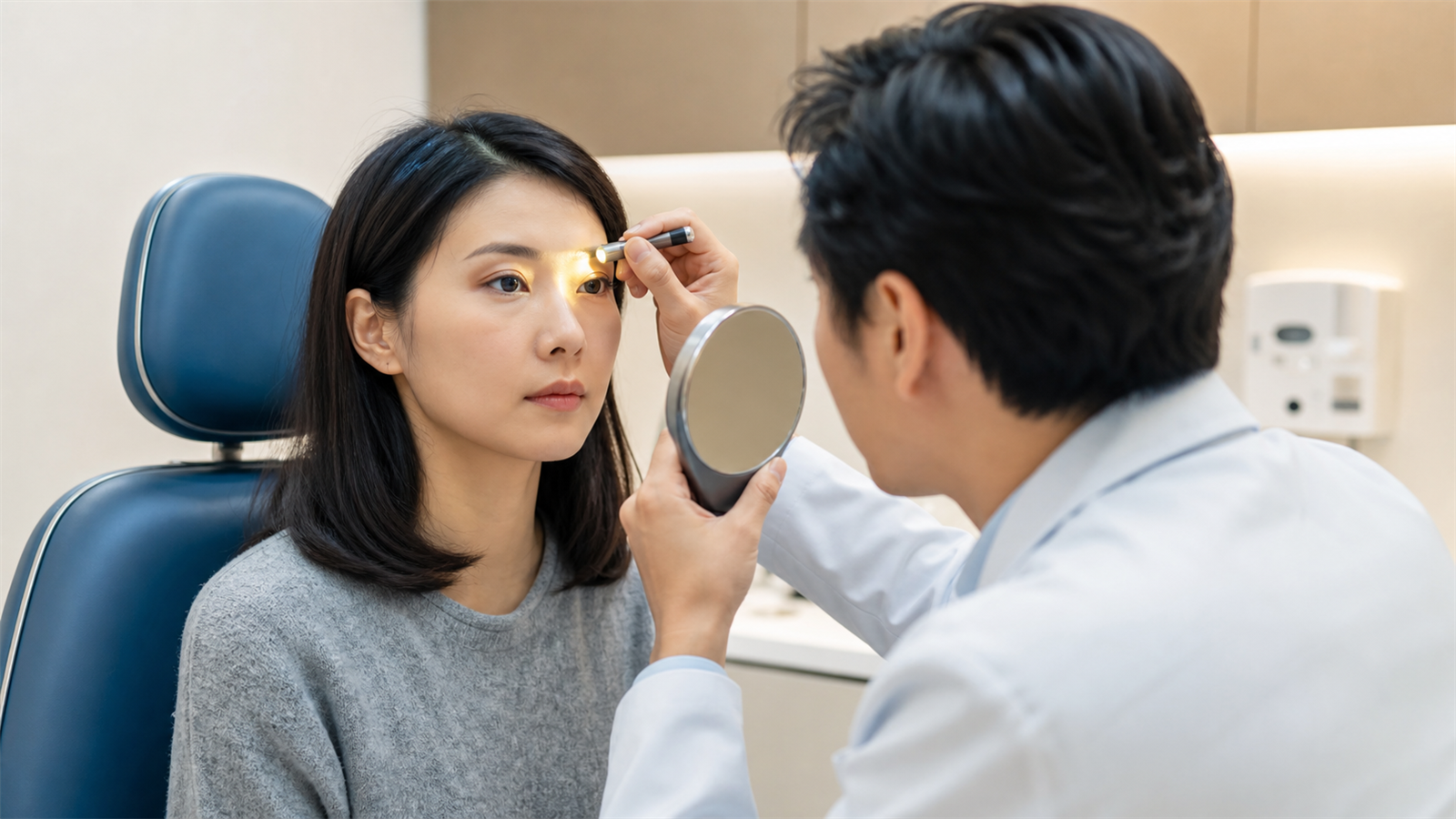 醫師檢查雙眼皮術後對稱閉眼功能與腫脹