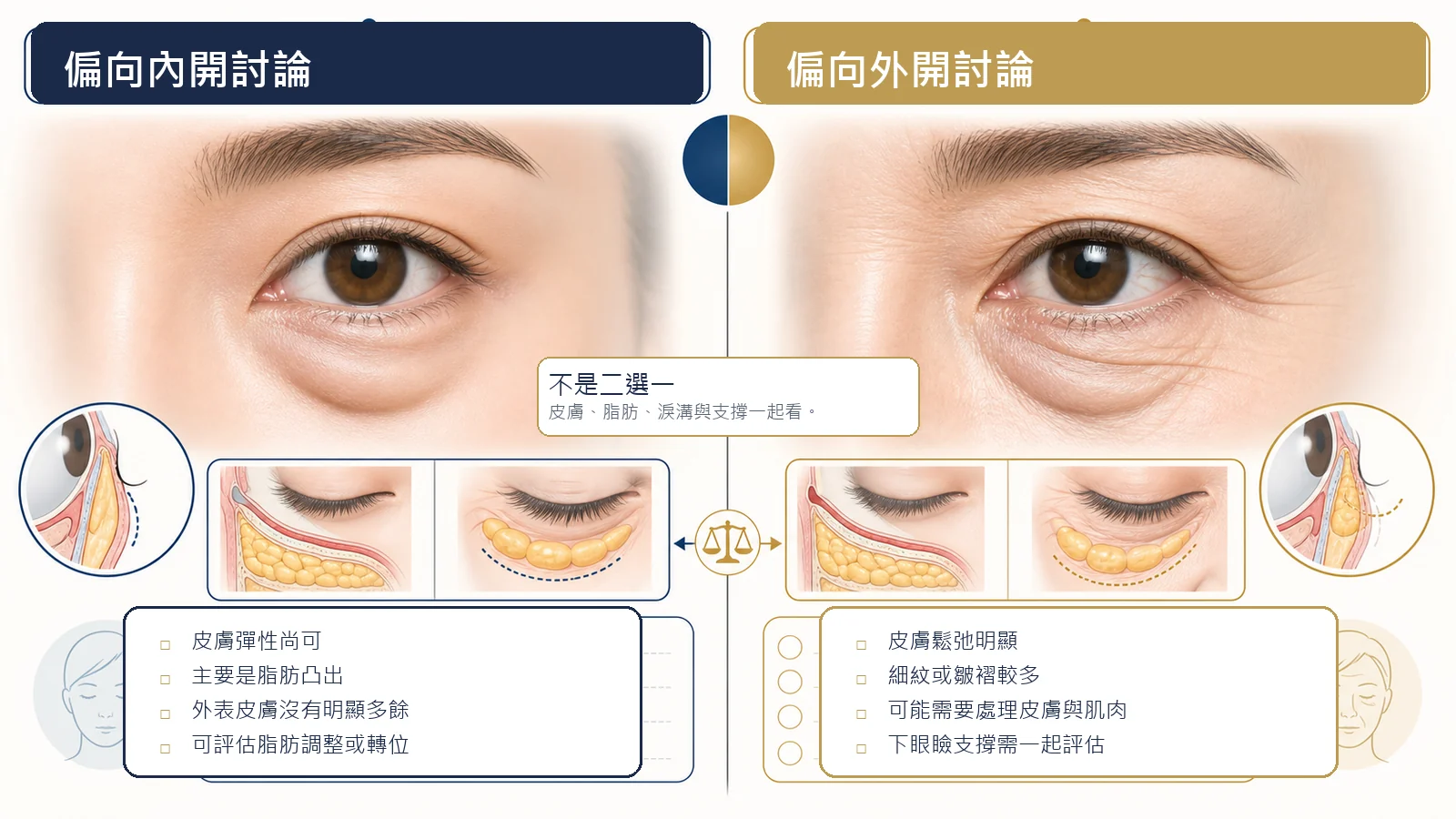 偏向眼袋內開與偏向眼袋外開條件的比較圖