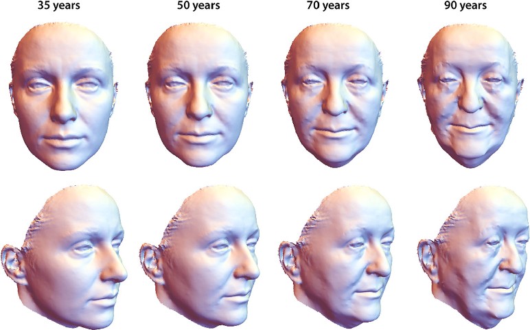 不同年齡層的3D人臉模型變化。|506